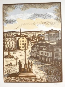 Dřevoryt Nová Paka sig.Klouček 