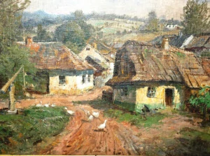 Obraz vesnice signováno Horník