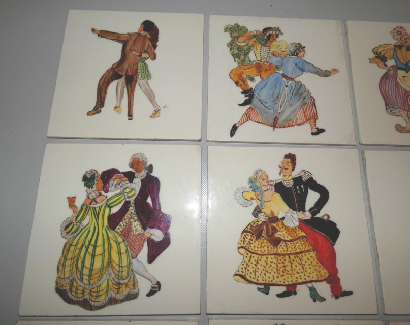 Malované keramické dlaždice signováno monogramem B.L.