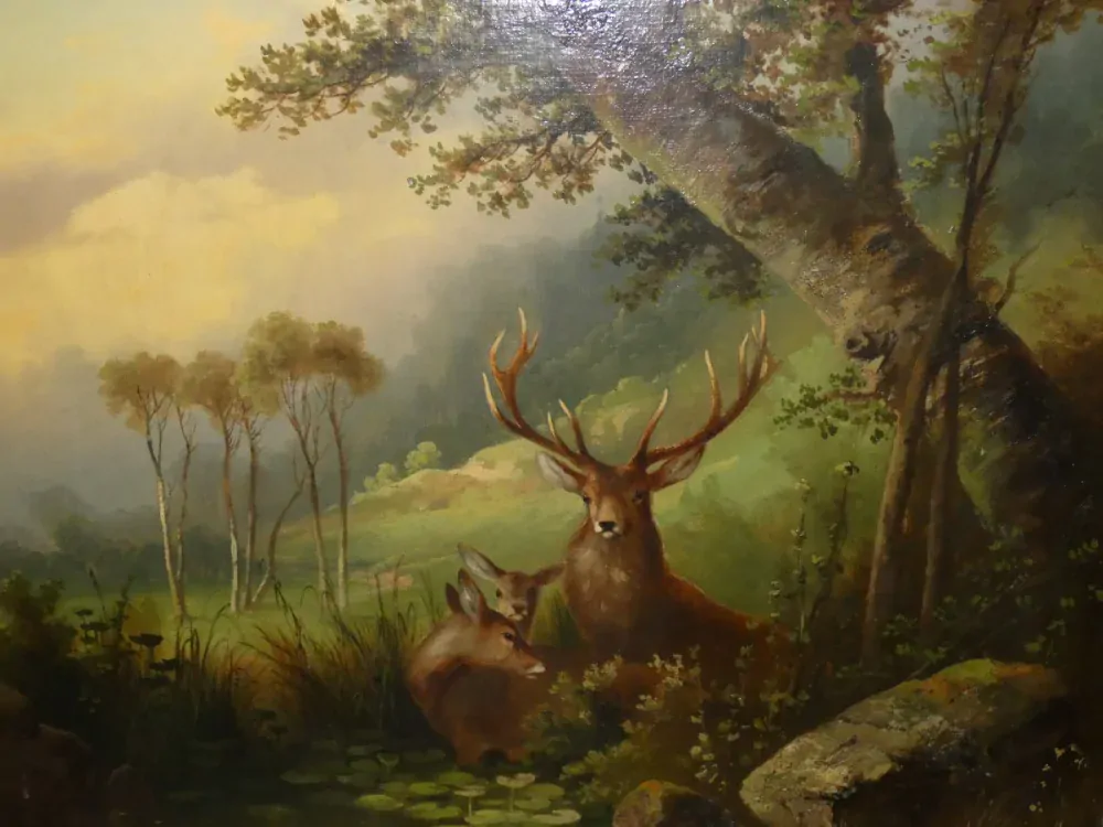 Obraz karjina s jelenem 19.století signováno Valentín Skála
