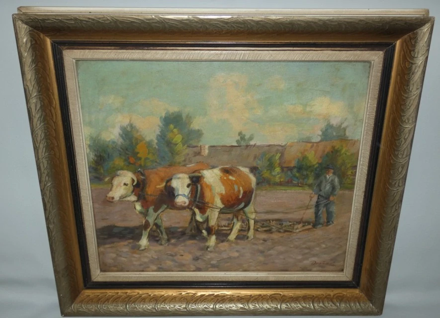 Obraz krávy na poli signováno Dvořák