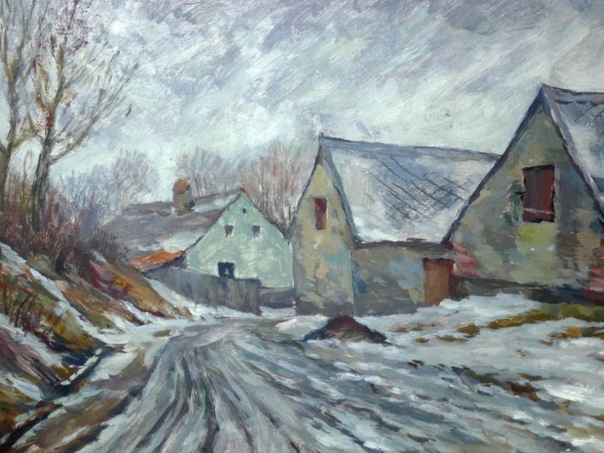 Obraz krajina v zimě sig.F.Chmel