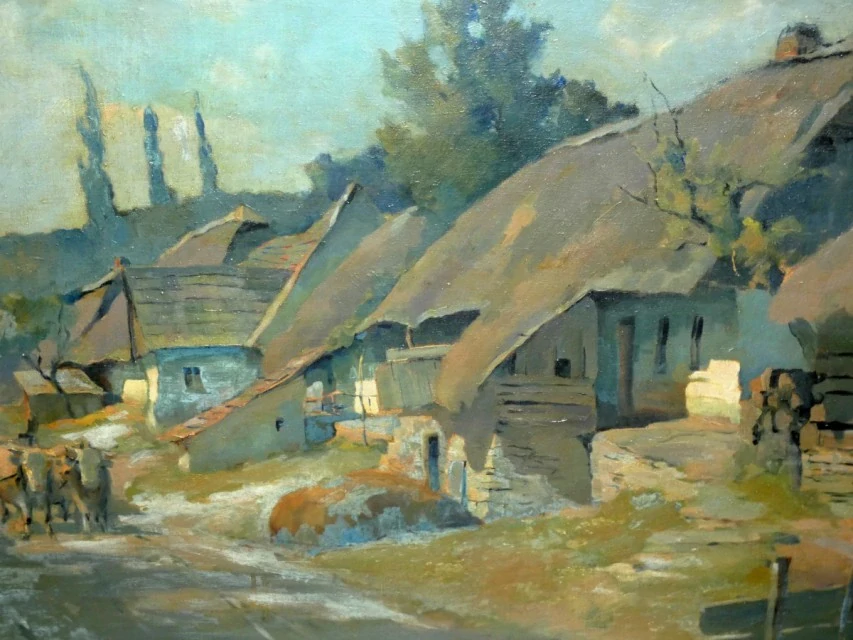 Obraz cesta s povozem signováno Emil Tylš