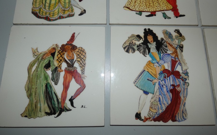 Malované keramické dlaždice signováno monogramem B.L.