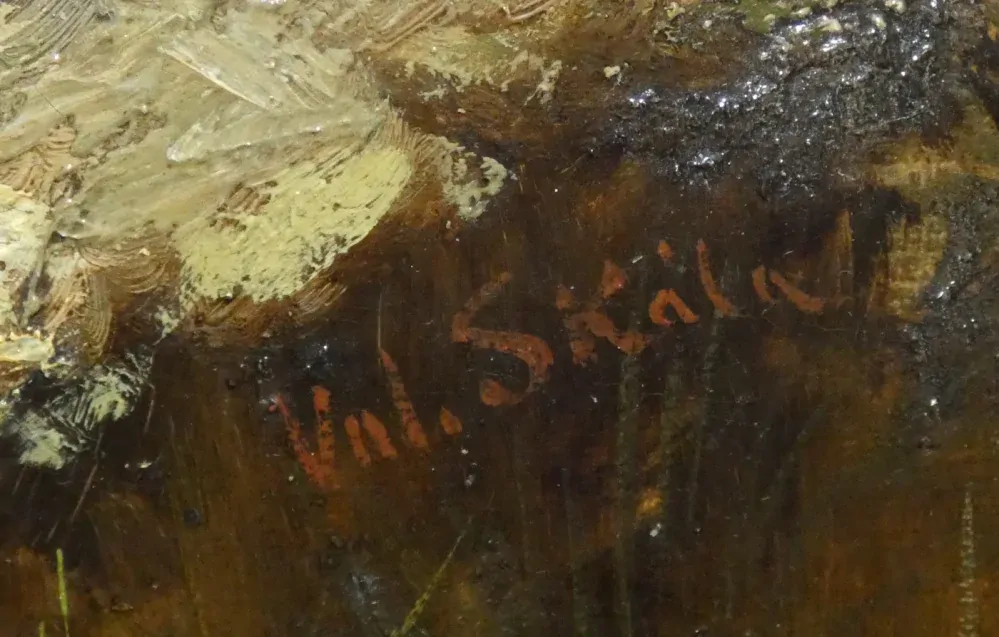 Obraz karjina s jelenem 19.století signováno Valentín Skála