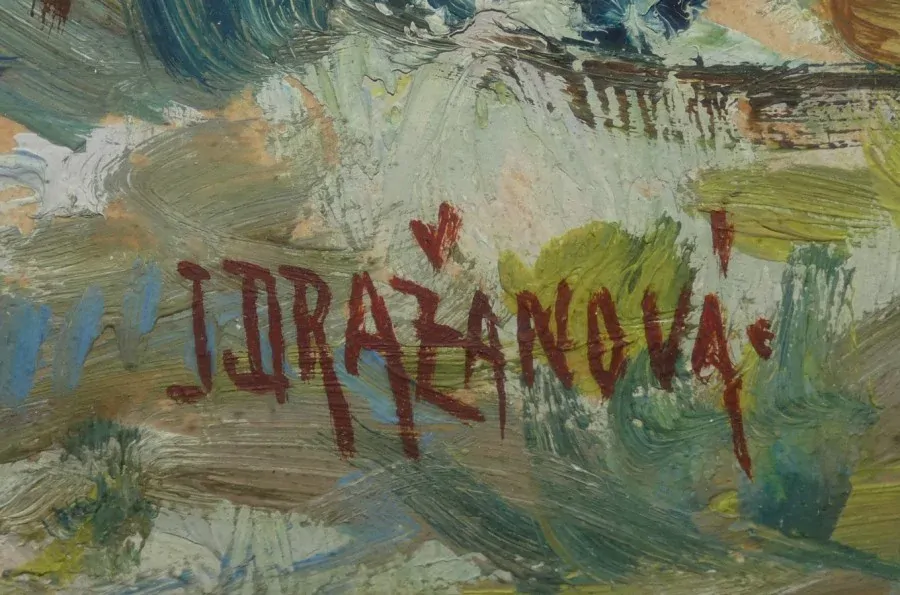 Obraz chalupy signováno J.Dražanová