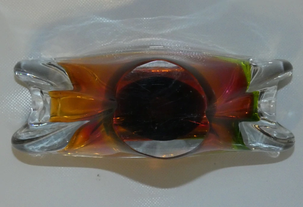 Popelník hutní sklo Nový Bor Rozínek