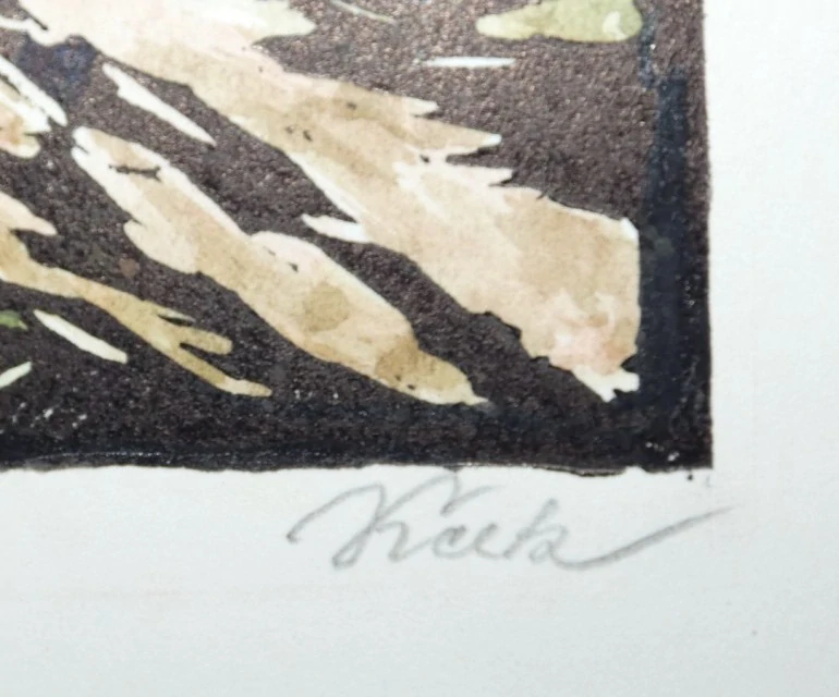 Dřevoryt Podkumburská krajina - Trosky signováno Klouček