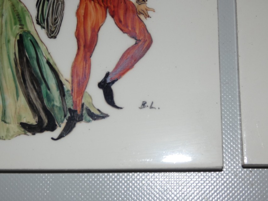 Malované keramické dlaždice signováno monogramem B.L.