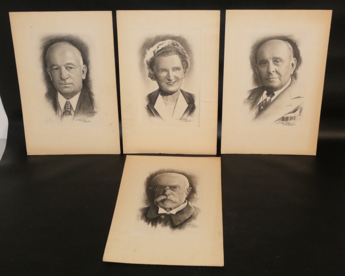 Soubor čtyř grafik T.G.Masryk signováno Josef Vaic